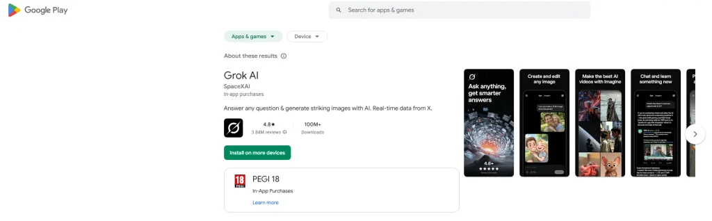 ۴. دانلود اپ گراک Grok AI(پلی استور)