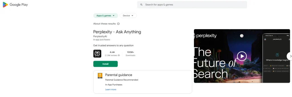۵. دانلود اپ پرپلکسیتی Perplexity (پلی استور)