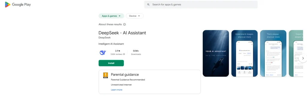 ۶. دانلود اپ دیپ سیک DeepSeek (پلی استور)
